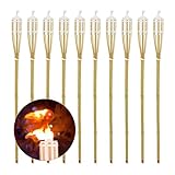 Relaxdays Torches en Bambou, Set de 10, Flambeaux extérieurs,