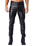 Mufeng Hommes Mode Pantalon Cuir Casual Pantalon Cuir