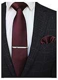 JEMYGINS Cravate bordeaux Homme en Soie et Pinces à