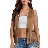 Yoisdtxc Gilet à franges pour femme Cowgirls sans manches
