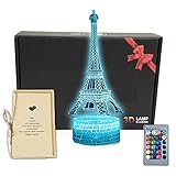 Tour Eiffel 3D Illusion LED Lampe de Table, 16 Couleurs,