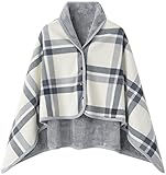 WINKEEY Femme Poncho Polaire Plaid Châle Polaire Cape