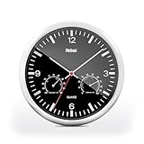 Mebus Quarz-Wanduhr mit Thermometer und Hygrometer/silberner