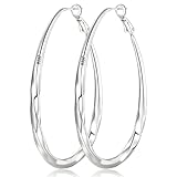 PABBEU Creoles Argent Femme, Ovale Boucles D'oreilles