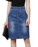 Shengwan Femme Taille Elastique Jupe en Jeans Stretch
