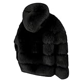 Veste d'hiver à capuche en faux vison pour femme, Noir