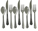 Lot de 18 couverts en plastique argenté métallique,Couverts