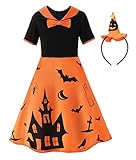 ReliBeauty Robe Fille Citrouille Orange Noire Halloween