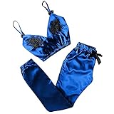 2 Pièces Pyjamas Femme Lingerie Satin Bretelles Pantalon