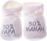 Chaussons bébé brodés 50% papa 50% maman 0/3 mois blanc