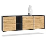 Buffet Armoire Cuba, Corps en Noir Mat/Façades en Chêne