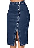 TIMEMEAN Femmes Jupe Crayon en Jean Fendue Boutonnée