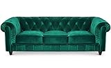 Menzzo Grand canapé 3 Places Chesterfield Velours Vert