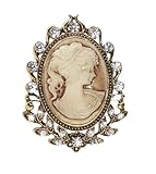 Broche bijou visage camée strass cristal beige, acier