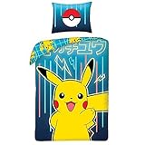 Halantex Parure de lit Pokémon Pikachu Jaune Bleu 2