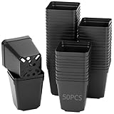 QWORK® 50pcs Pots de pépinière carrés en Plastique