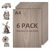 Lot de 6 Contreplaqué Noyer 3mm A4,300 x210mm Panneau