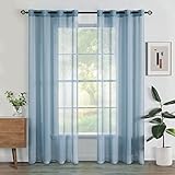 Woaboy Lot de 2 Rideaux Voilage à Oeillet Rideau Semi-Transparent