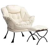 HollyHOME Fauteuil avec Repose Pied en Velours, Scandinave