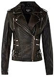 Veste Motard Frotter Noir Rétro 100% Cuir Dames XS