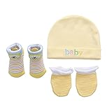 Zukmuk Bébé Ensemble Bonnet Mitaine Chaussette en Coton