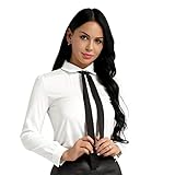 dPois Chemisier Blanc Femme Manches Longues Top avec