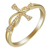 ANAZOZ Bague Femme Croix Infini, Plaqué Or, Anneau