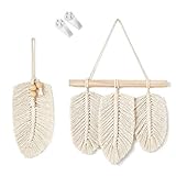 2pcs Macramé Plumes Feuilles Ensemble de Suspension