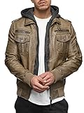Indicode Homme Aaron Veste en Cuir avec Capuche Amovible