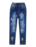 KIDSCOOL SPACE Pantalon Jeans Herbe Brodé Petite Fille,Bleu,10-11