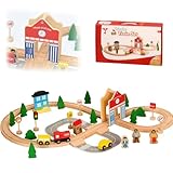 BASAMOU Circuits Trains en Bois, Circuit Voiture Train