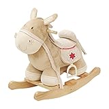 roba Âne à Bascule en Bois et Peluche Douce avec Étriers