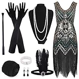 FEPITO Robe des années 1920 à col en V et paillettes