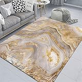 Tapis Salon Vagues dorées abstraites Grande Style Moderne