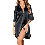 JFAN Chemises de Nuit Femme Satin Nuisette Court Col