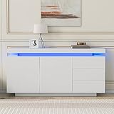 Buffet Brillant avec 2 Portes 3 tiroirs Commode avec