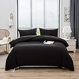 4PCS Housse de Couette 220x240cm Noir Drap Housse 140x190/200cm