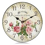 Lafocuse 30cm Horloge Murale Rose Vintage Bois, Silencieuse