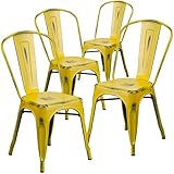 Flash Furniture Lot de 4 chaises en métal Vieilli Jaune