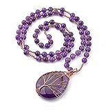 Jovivi Collier Améthysts Perles Pendentif Pierre Naturelle