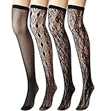 ANDIBEIQI 4 Paires Bas en Dentelle à la Cuisse Noire