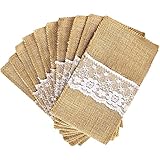 Porte-Couverts Sac à Couverts, Jute Dentelle Pochette