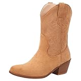 rismart Femme Western Bottes de Cowboy mi-mollet Brodée