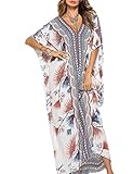 Bsubseach Femmes V Cou Imprimé Ethnique Caftan Maxi