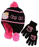 Bonnet péruvien et gants enfant fille Hello kitty Noir,