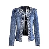 Veste en Jean Femme, Veste en Denim À Col Rond Décontracté,
