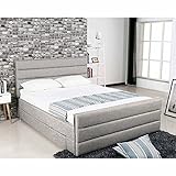 Lit Contemporain en Tissu Beige avec Rangement Victoria