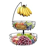 2 Étages Corbeille a Fruit avec Support pour bananes,