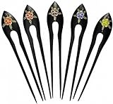 Pic à cheveux en bois motif fleur, bijoux de cheveux,