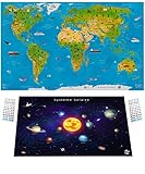 WIDETA Carte du Monde illustrée en français, pour Enfants